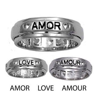 Sterling Silver Spinner Ring   Love/Amor/Amour   Band Width 7mm