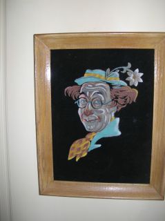  Vintage Clown Oil on Canvas Velvet Framed Painting