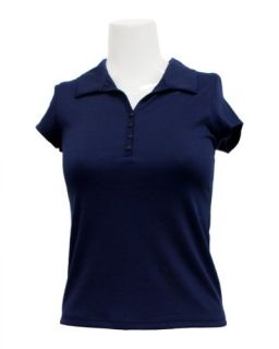 Girls Navy Blue Short Sleeve Button Collared School