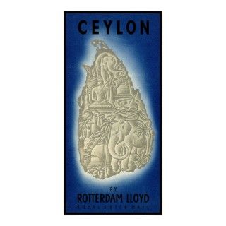 Ceylon or Sri Lanka ~ South Asia Vintage Travel Poster