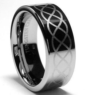 8MM Mens Tungsten Ring with Laser Etched Infinity Design