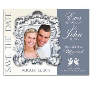 40 Save the Date Cards   Swan Blockcut Pewter Office
