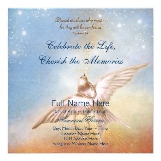 Elegant Gold Dove In Loving Memory Memorial Invitations