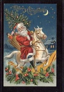 Santa Claus on Rocking Horse Christmas Postcard DD824