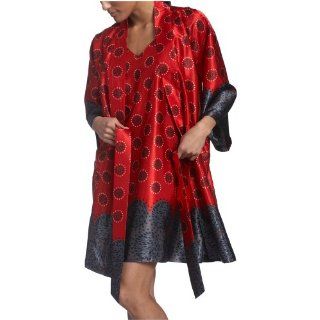 Intimo Womens Border Print Kimono, Red, X Large Clothing