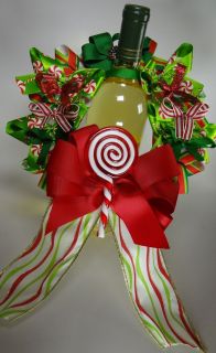 Handmade Christmas Candy Canes & Swirls Wine Wreath Red, Green
