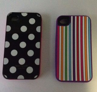 Two Kate Spade Apple iPhone Cases 4 4S Purple Stripes Polka Dots Used