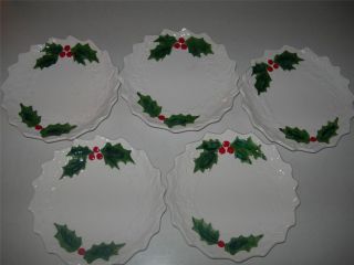 Collectible 1970 71 Lefton Holly Berry White 6 1 2 Dessert Plates Set
