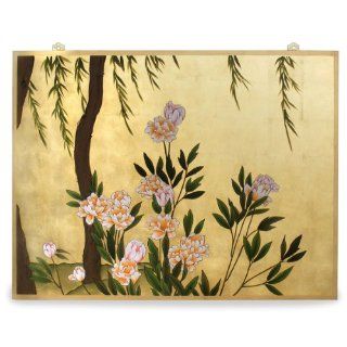 Oriental Wall Plaque   Gold Leaf Peony Design (1 Panel