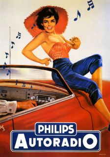  Gal Swinging on Red Car Music Vintage Ad Poster Repo Free s H