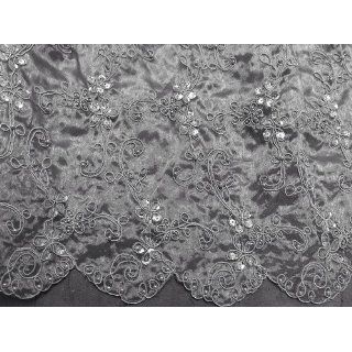 Silver Organza W/corded Floral Embroidery Beads & Sequins