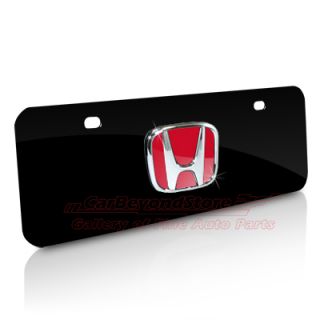 Honda Red 3D Logo Black Half size Metal License Plate, Lifetime