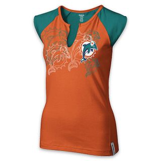 Reebok Womens Miami Dolphins High Pitch Split Neck NFL Tee