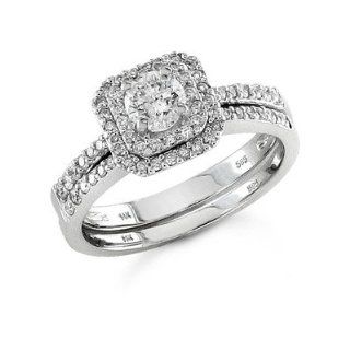 3/4 Carat Art Deco Diamond Wedding Ring Set: Jewelry