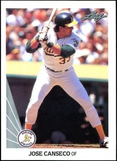 1990 Leaf JOSE CANSECO RICK HONEYCUTT OAKLAND ATHLETICS WRONG BACK