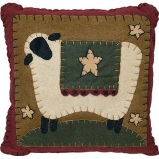 Pillow with Stitched Felt Sheep Country Rustic Primitive