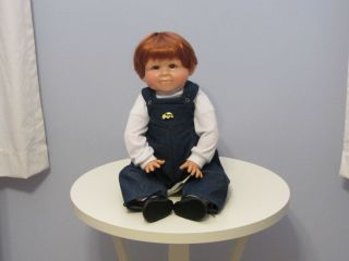 Gene Schooley Originals Vinyl Doll 22 inches BOY w Red Hair overalls