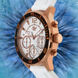 32 Degrees Esker Chronograph White & Gold Luxury Sport Watch BRAND NEW