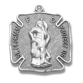 Sterling Silver Large St. Florian Medal with 24 Stainless Steel Chain