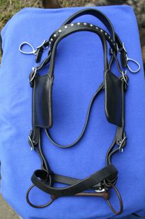 QUALITY USED DRAFT HORSE HARNESS DRIVING BRIDLE STAINLESS STEEL SPOTS