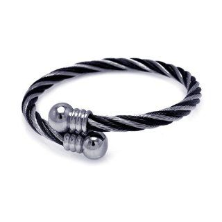 Two Tone Black Plated Stainless Steel Cable Design Bangle