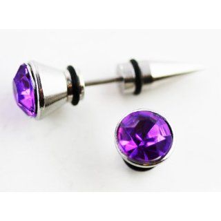 Diamond Titanium Fake Flesh Taper (18g)   Chrome w/ Purple Cubic