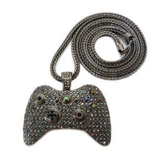 Black Iced Out Xbox 360 Game Controller Pendant With a 36 Inch Franco
