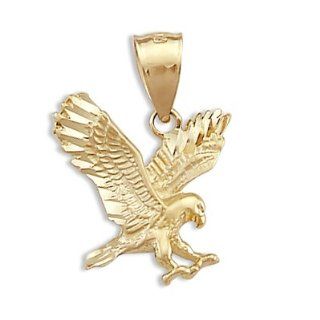 Eagle Pendant 14k Yellow Gold Flying Bird Charm Jewelry 