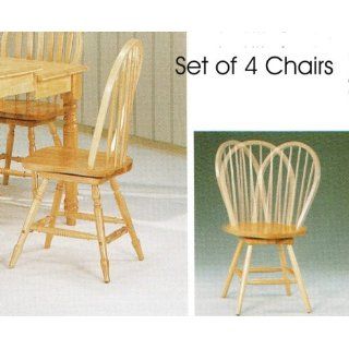 Set of 4 Natural Finish Windsor Swivel Dining Side Chairs