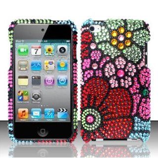 For iPod Touch 4   Full Diamond Cover   Multi Flowers FPD