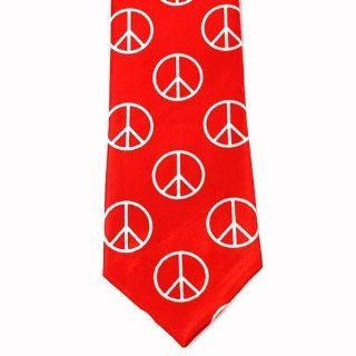 White Peace Signs On Red Thin Mens Neck Tie Clothing