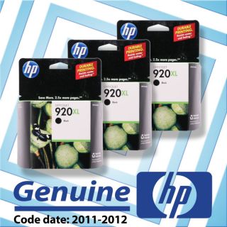 New Genuine HP 920XL Black 3 Pack Ink Cartridge Set
