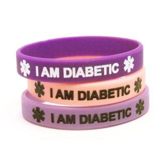 Silicone Diabetes Medical Alert Bracelets, Lot of 3, Light and Dark