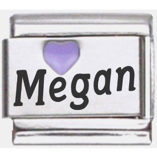 Megan Purple Heart Laser Name Italian Charm Link Jewelry