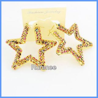  large hoop star gold ab crystal bamboo earrings 3 material acrylic