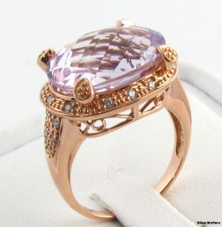 Large Purple Stone Solitaire Cocktail Ring 14k Pink Gold Genuine