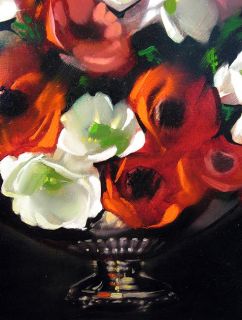 Michael Huggins Red, White and Pink Flowers Original Art Painting