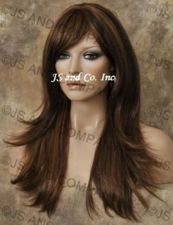 Human Hair Blend Wig Long Straight Wms Brown Auburn Mix