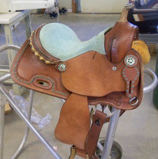 Beautiful 12OR13 Youth Barrel Saddle Green Bling New