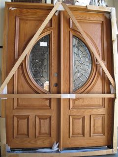 Solid Red Oak Double Front Door Pre Hung Finished 7587