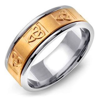 BELENOS 14K Two Tone Gold Celtic Knot Wedding Band Ring Jewelry