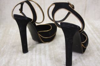 NIB Gucci Huston Platform Mary Jane suede Pumps Size 7.5 Black Gold $