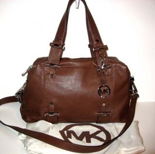 Michael Kors Gibson Large Leather Convertible Satchel Handbag Brown $
