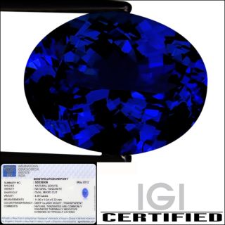 IGI Certified 4 39 ct AAAAA Natural DBlock Tanzanite Oval Cut Deep