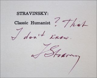 Igor Stravinsky Composer Stravinsky Classic Humanist Signed 1st Ed