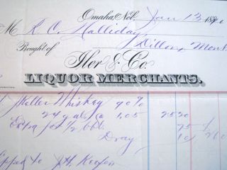 Neat 1891 Iler Co Whiskey Bitters Billhead Omaha NE to Dillon Montana