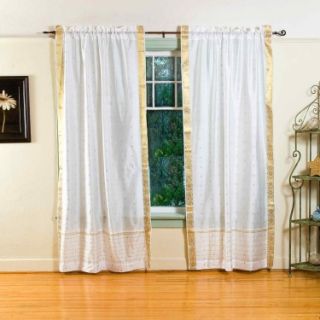 White 84 inch Rod Pocket Sheer Sari Curtain Panel (India)   Pair