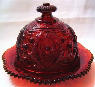 Red Amberina Glass Heritage Panel Butter Dish