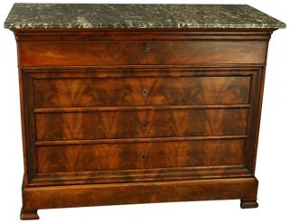 Antique French Desk 1850 Louis Philippe Flamed Cuban Mahogany Marble