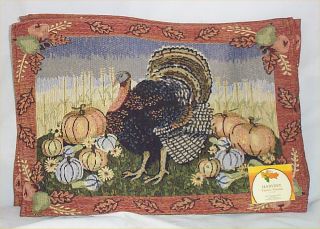 Tapestry Turkey Placemats Set of 4 Fall Holiday Table Decoration